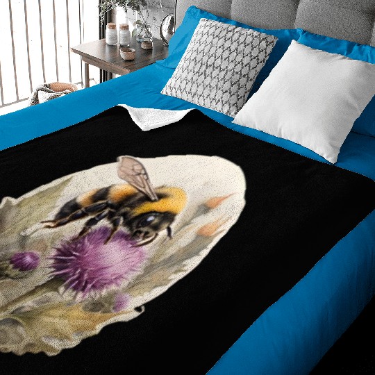 Bumblebee on thistle watercolor Baby Blankets