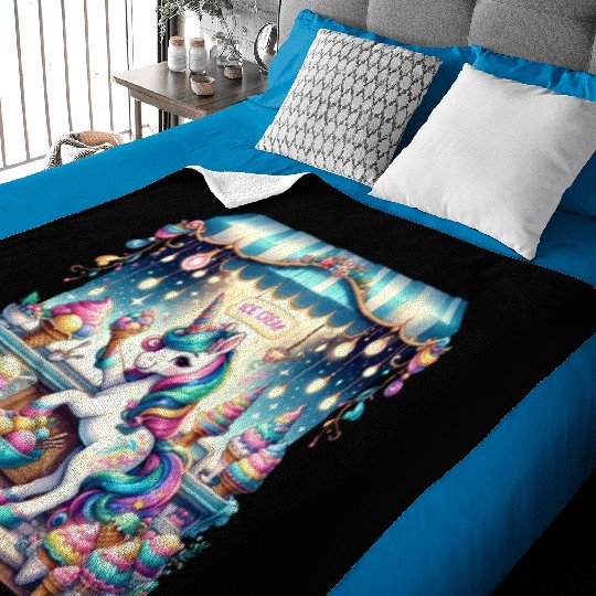Unicorn Ice Cream Vendor Baby Blankets