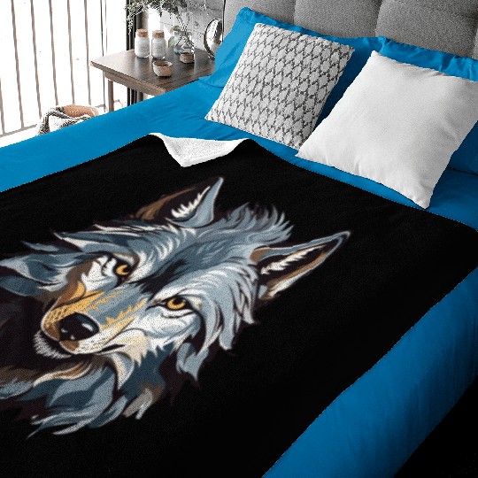 Majestic Wolf Face Illustration Baby Blankets