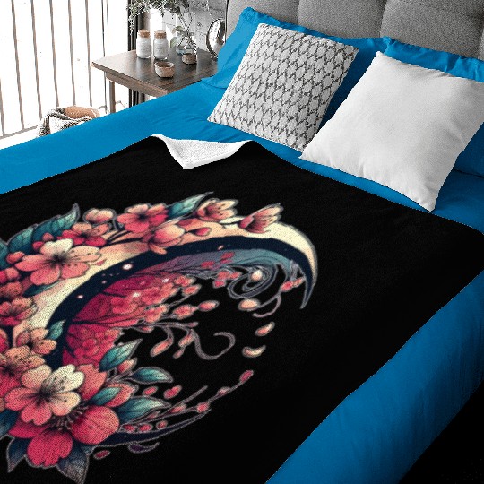 Moon And Cherry Blossoms In Japanese Style Baby Blankets