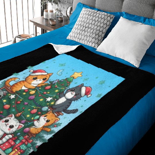 Kittens decorate a Christmas tree Baby Blankets