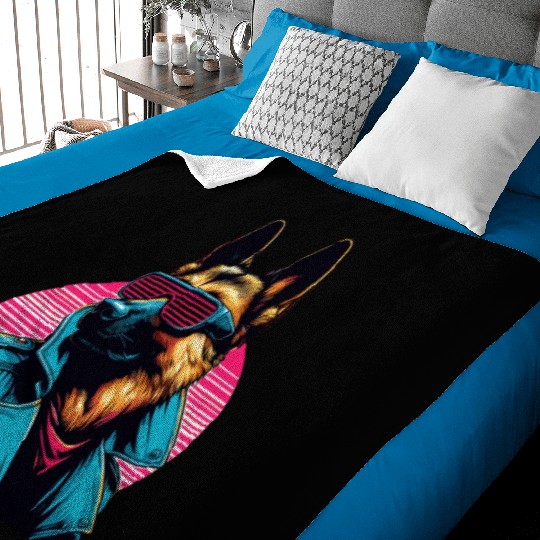 Funny trendy german shepherd cyber retro portrait Baby Blankets
