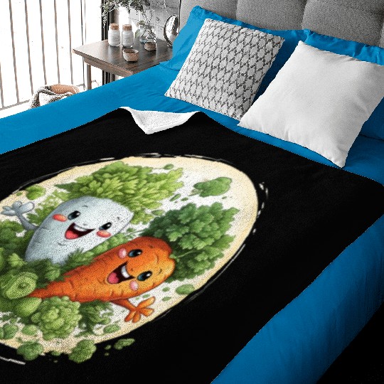 Cute kawaii carrot and a broccoli Baby Blankets
