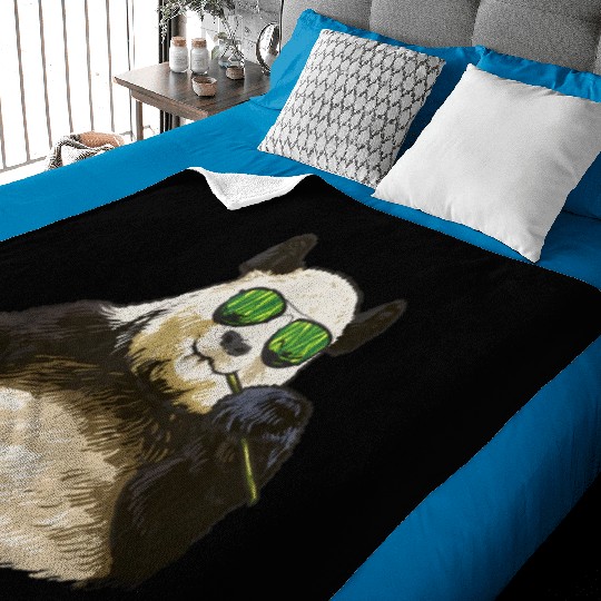 Chilling Panda Eating Bamboo Bear Baby Blankets