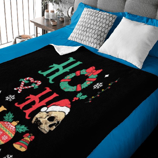 Ho ho ho Merry Christmas Skull Santa Baby Blankets