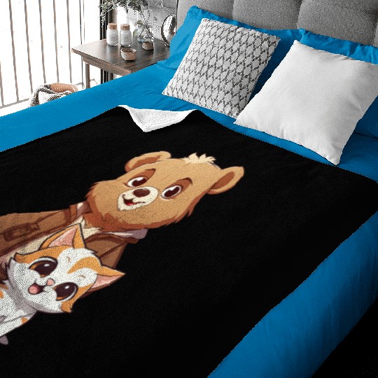 cute kitty cat and teddy bear in cartoon style Baby Blankets