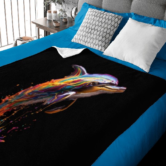 Rainbow Dolphin Baby Blankets