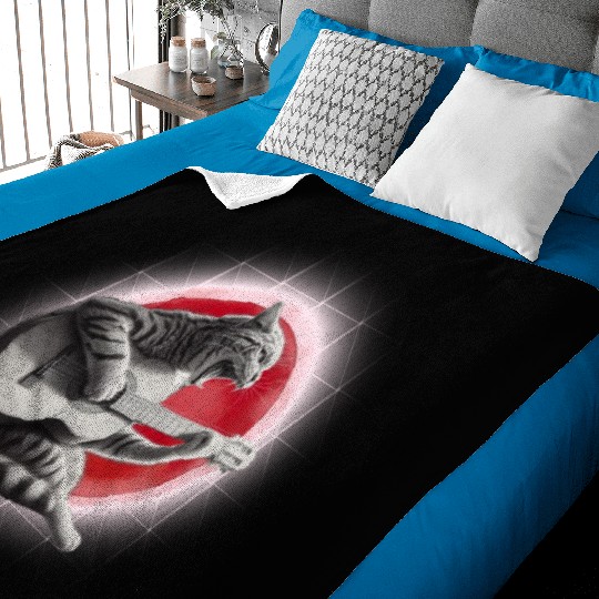 Rock Cat Playing Guitar Baby Blankets under the red moon