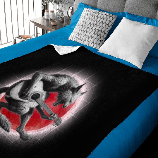 Rock Cat Playing Guitar Baby Blankets under the red moon