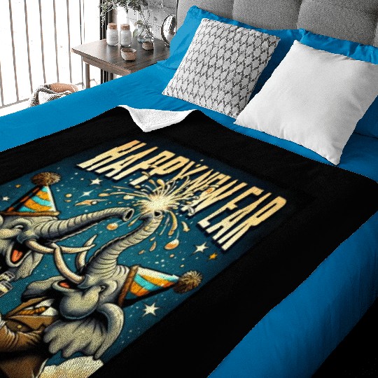 New Year's Eve Elephant Cheers with Champagne Baby Blankets