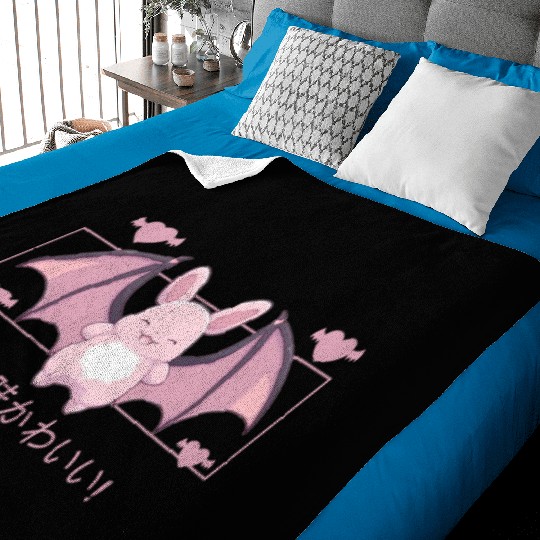 Kawaii Bat Creepy Cute Animal Japanese Kanji Paste Baby Blankets