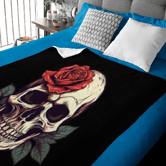 Skull rose aesthetics grunge goth Skeleton gift Baby Blankets