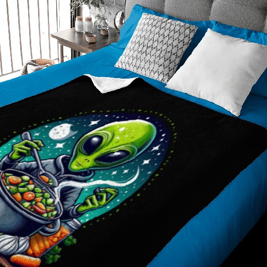 Alien chef cooks vegetable soup Baby Blankets