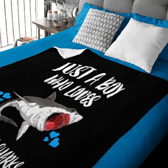 Just A Boy Who Loves Great White Sharks Baby Blankets