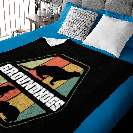 Groundhogs Silhouette Retro Vintage Groundhog Day Baby Blankets