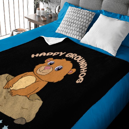 Happy Groundhog Day Cute Kawaii Groundhog Baby Blankets