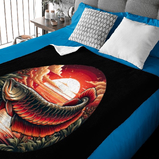 Sunset with Arowana fish Baby Blankets