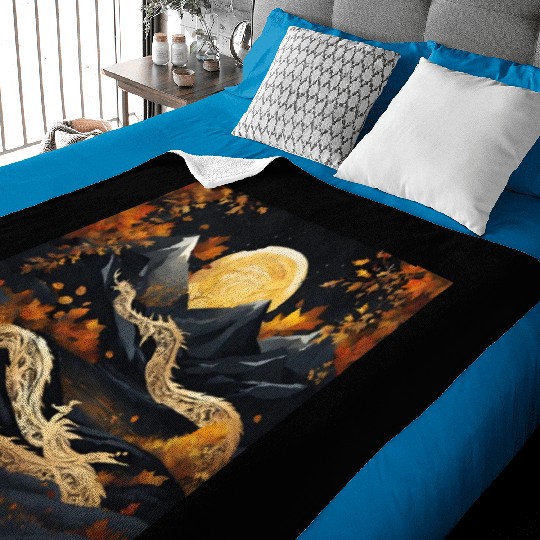 Golden dragon king on stary night Baby Blankets