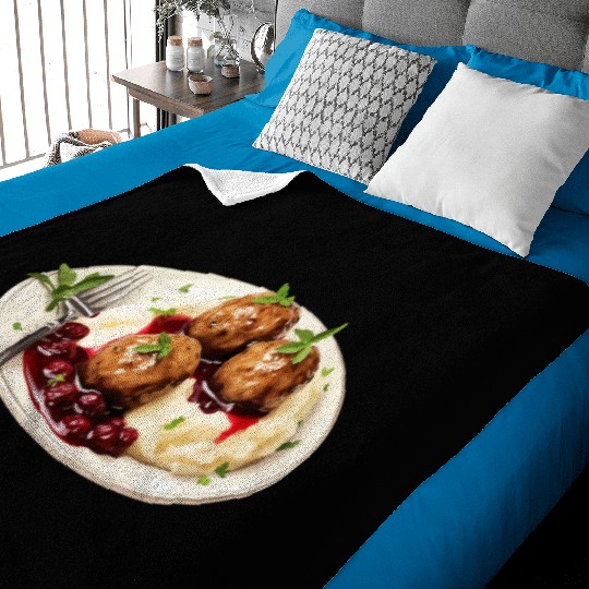 Swedish Meatballs Served With Mashed Potatoes and Baby Blankets