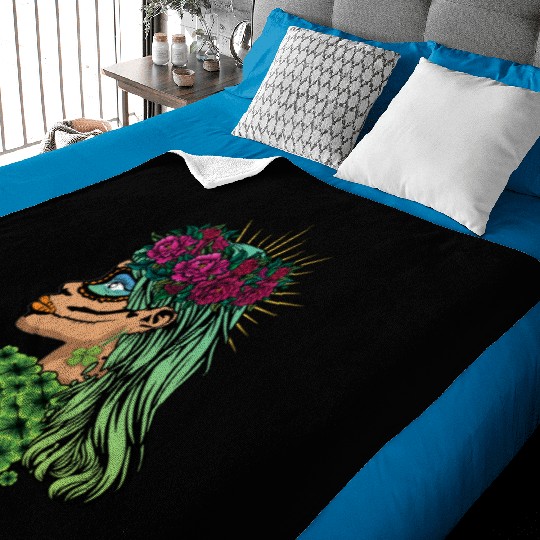 La Catrina Los Muertos Shamrock Saint Patrick's Baby Blankets