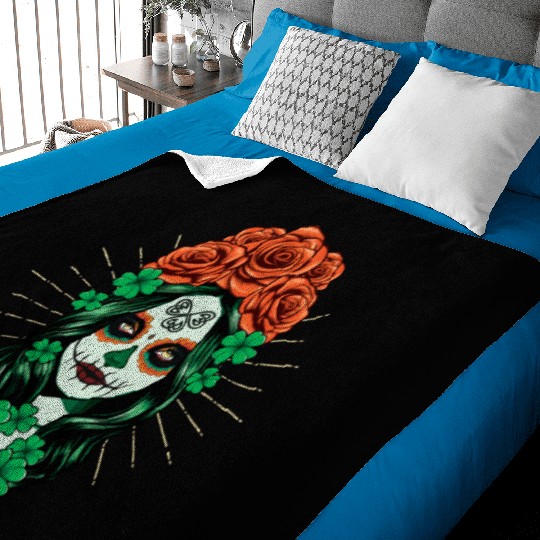 St Patrick's Day Dia De Los Muertos Calavera Baby Blankets