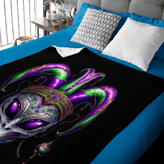 Mardi Gras alien with a fool's hat Baby Blankets