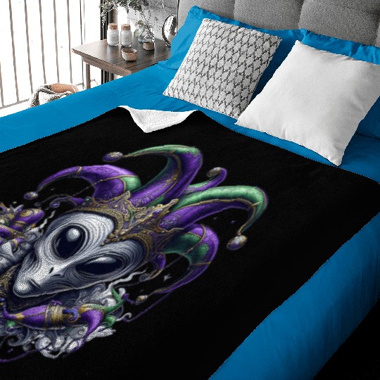 Mardi Gras alien with a fool's hat Baby Blankets