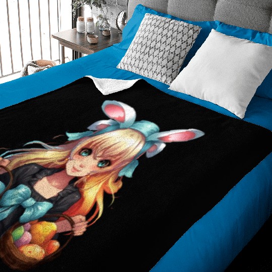 Easter Day Anime Girl Bunny Ear Easter Egg Hunt Baby Blankets