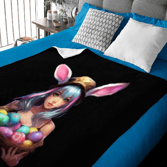 Easter Day Anime Girl Bunny Ear Easter Egg Hunt Baby Blankets