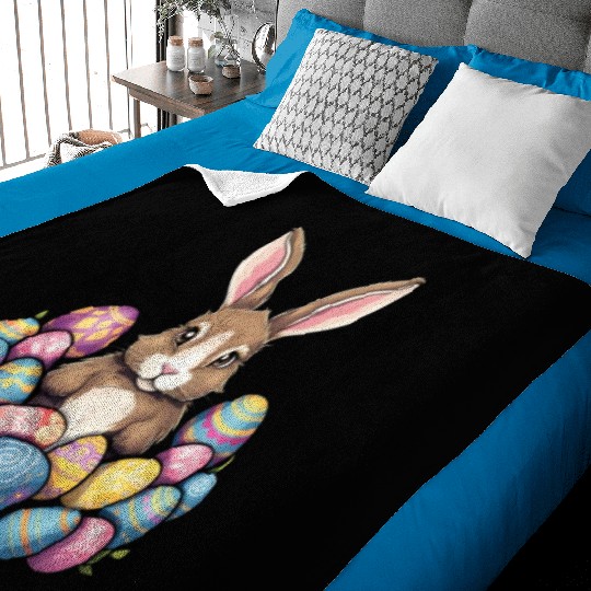 Easter Bunny Rabbit Colorful Eggs Easter Egg Hunt Baby Blankets