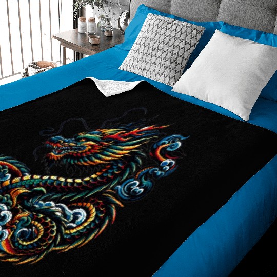 Colorful Dragon Zodiac Chinese Dragon Art Baby Blankets
