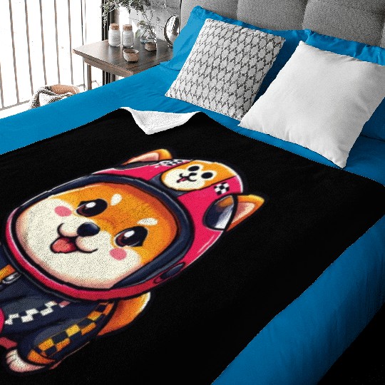 Cute Shiba Inu With Helmet for Racing Car Baby Blankets