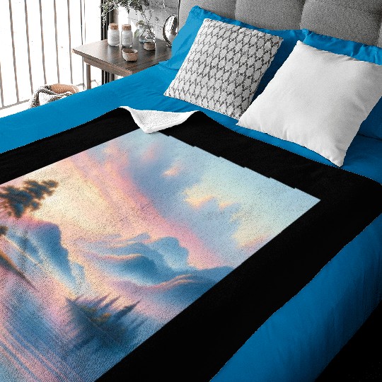 Sunrise Serenity Lakeside Tranquility in Pastel Baby Blankets