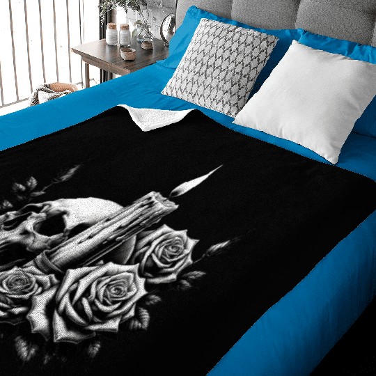 Gothic Skull and Roses Graphic Art Baby Blankets