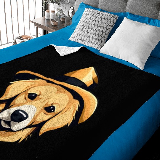 Golden Retriever with Safari Hat Baby Blankets