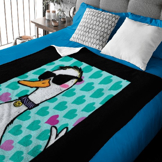 90s Raver Cartoon Duck, Party Animal, Kids Room Baby Blankets