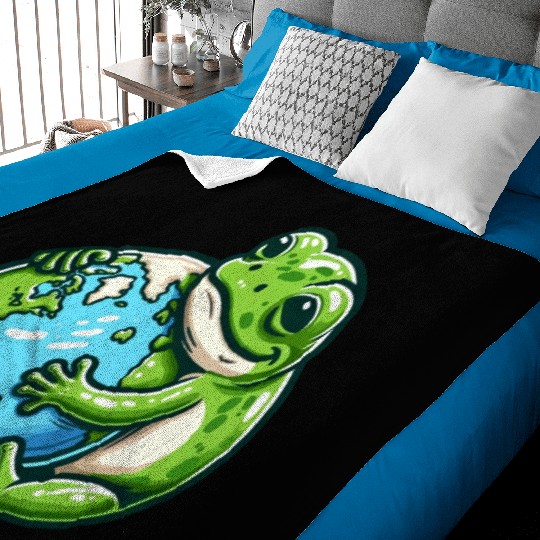 Frog Embracing Earth: Earth Day Baby Blankets