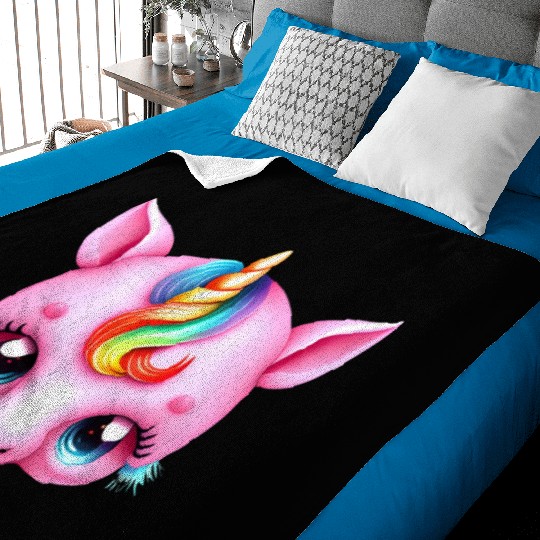 Pink Baby Rainbow Unicorn Head Baby Blankets