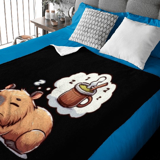 Sweet Capybara Dreaming of Yerba Mate Baby Blankets