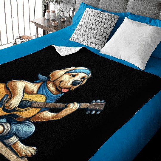 Golden Retriever playing Guitar Baby Blankets