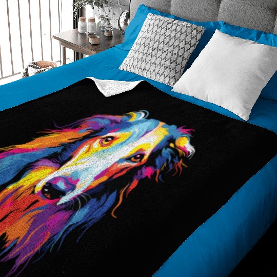 Watercolor Colorful Russian Greyhound Baby Blankets