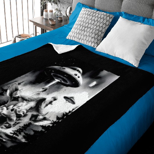 A lovely giraffe selfie with weird UFOs in a funny Baby Blankets