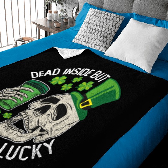 Dead Inside But Feelin' Lucky Skull St Patrick's Baby Blankets