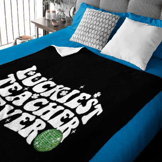 Luckiest Teacher Ever Disco Ball Shamrock Groovy Baby Blankets