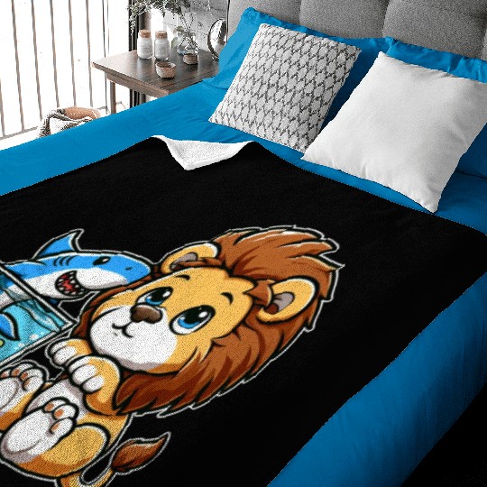 Lion in Aquarium: Fish & Shark Baby Blankets
