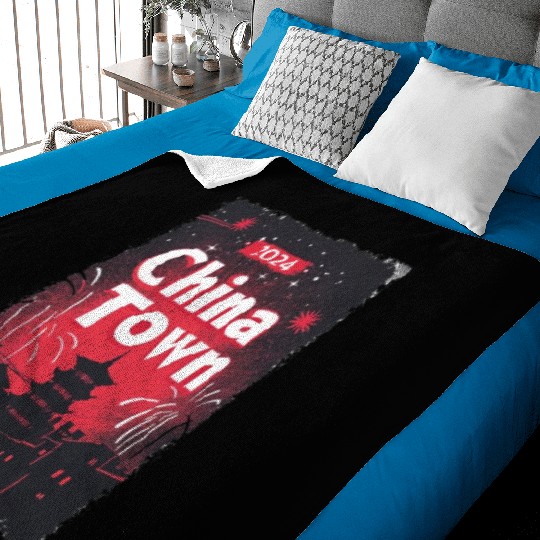 ChinaTown Ignites: Synthwave Red & Black Shiluette Baby Blankets