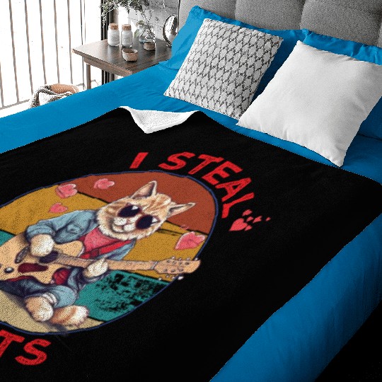 Cat Musician with Sunglasses Baby Blankets