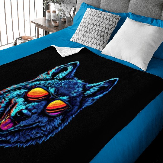 Cool Wolf Face Blue Wolf Wearing Sunglasses Baby Blankets
