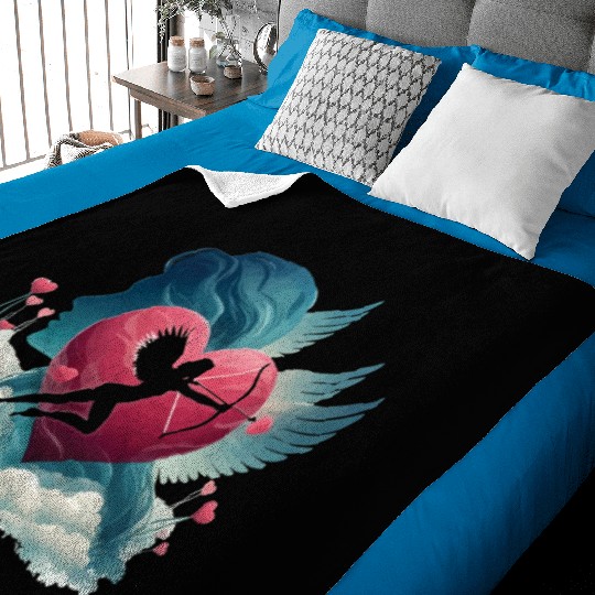 Valentine's Day with heart and Cupid. Love Heart Baby Blankets