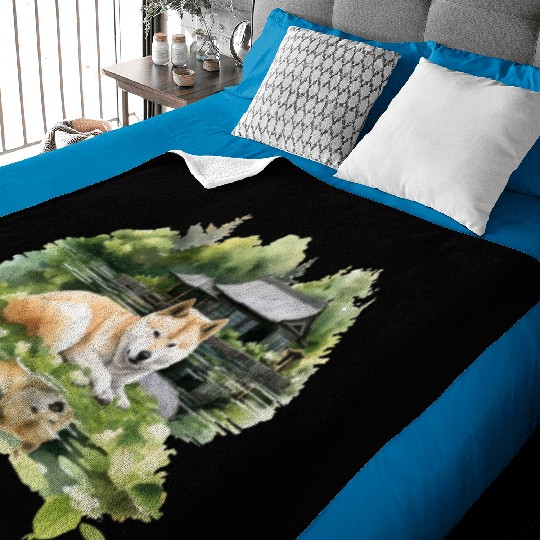 Akita Dog Pondside Cottagecore Serenity Men Women Baby Blankets